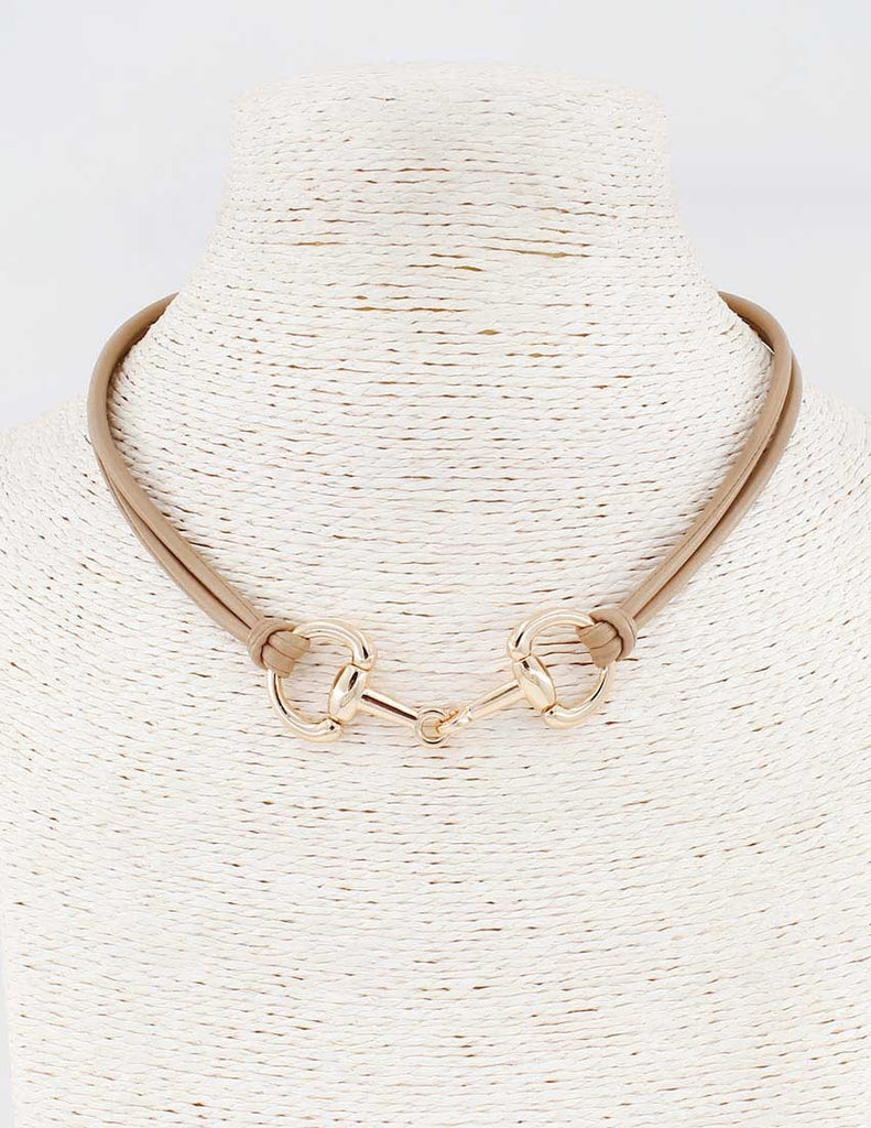 WH Necklace Tan Leather Rope with Gold Horse Bit N-3420N