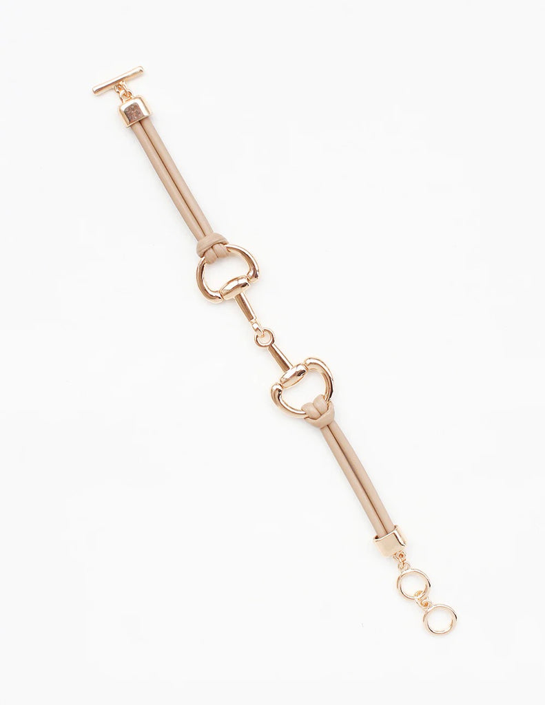 WH Bracelet Tan Leather with Gold Horse Bit and Toggle B-2463N