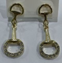 WH Earrings 2" Gold Horse bit with Rhinestones 1E-4728G
