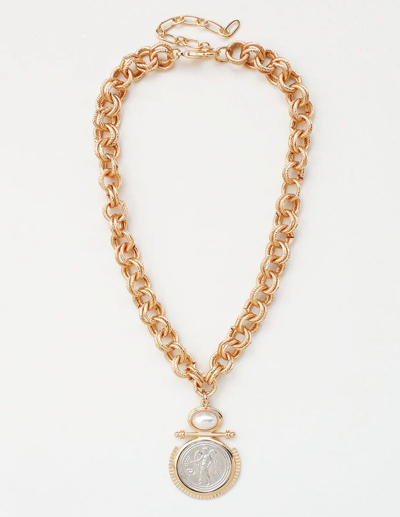 WH Gold Thick Chain with Silver and Gold Coin N-3227G