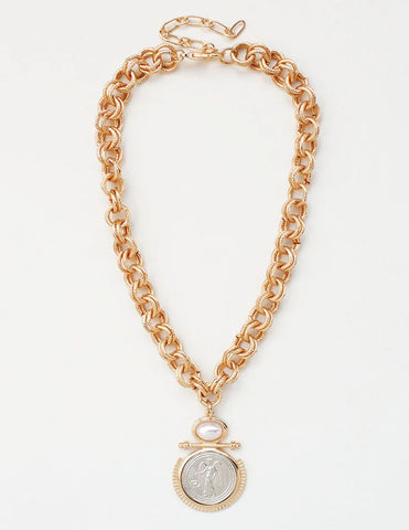 WH Gold Thick Chain with Silver and Gold Coin N-3227G