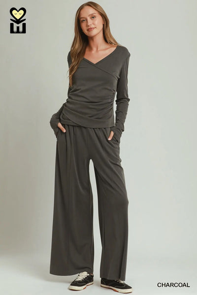 Crossover Long Sleeve Pant Set Umgee H1046