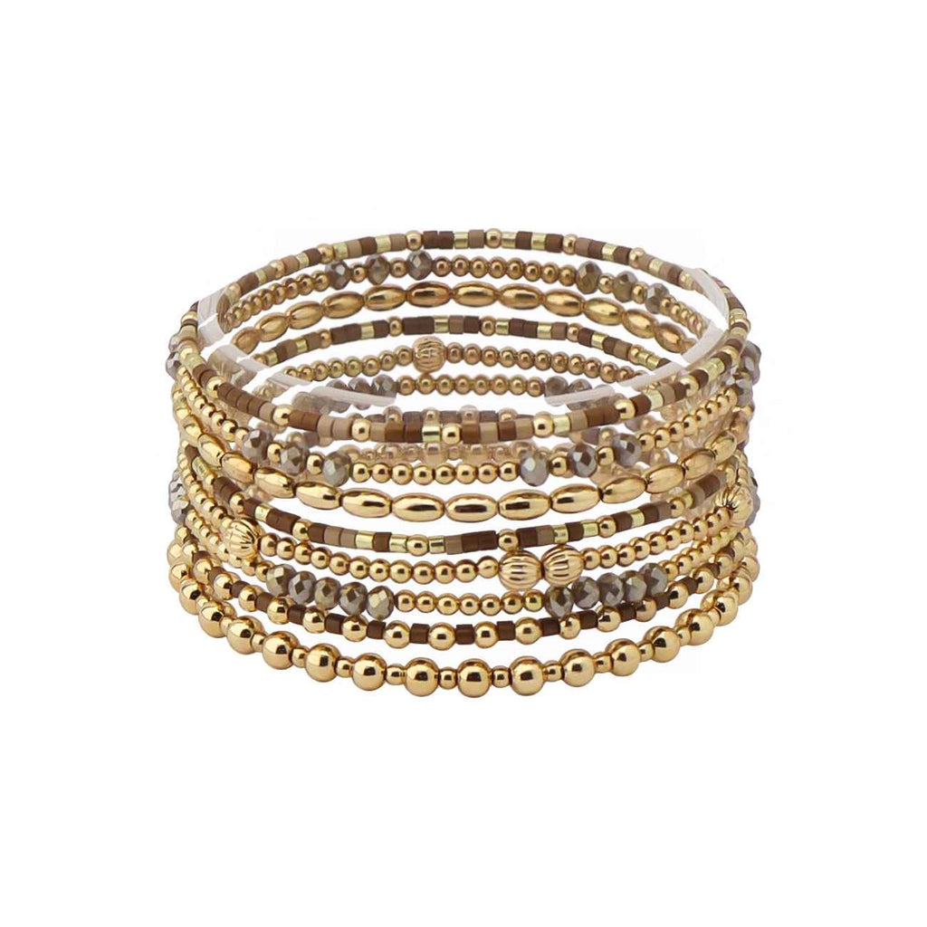 WH Bracelet Brown Seed Bead and Crystal Stretch B-2474BR