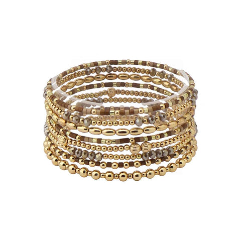 WH Bracelet Brown Seed Bead and Crystal Stretch B-2474BR