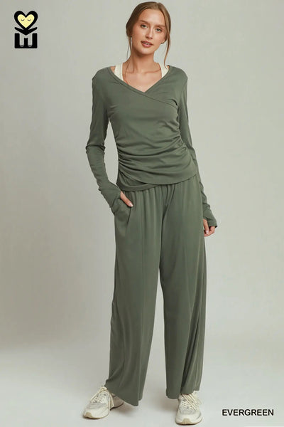 Crossover Long Sleeve Pant Set Umgee H1046