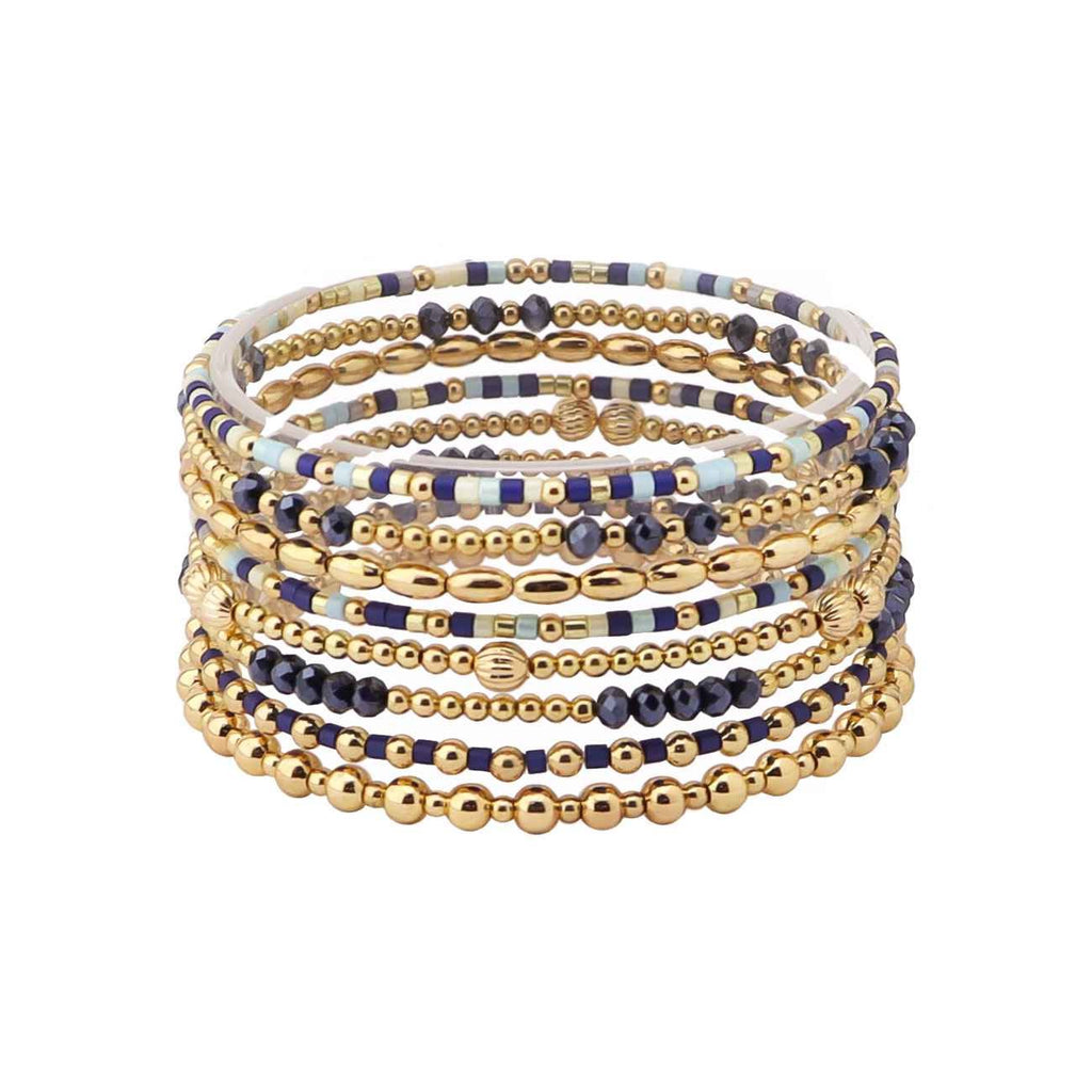 WH Bracelet Navy Seed Bead and Crystal Stretch B-2474NY