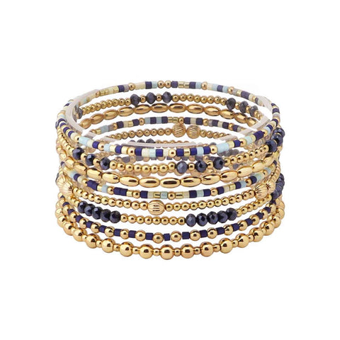 WH Bracelet Navy Seed Bead and Crystal Stretch B-2474NY