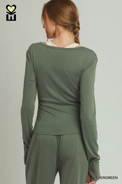 Crossover Long Sleeve Pant Set Umgee H1046