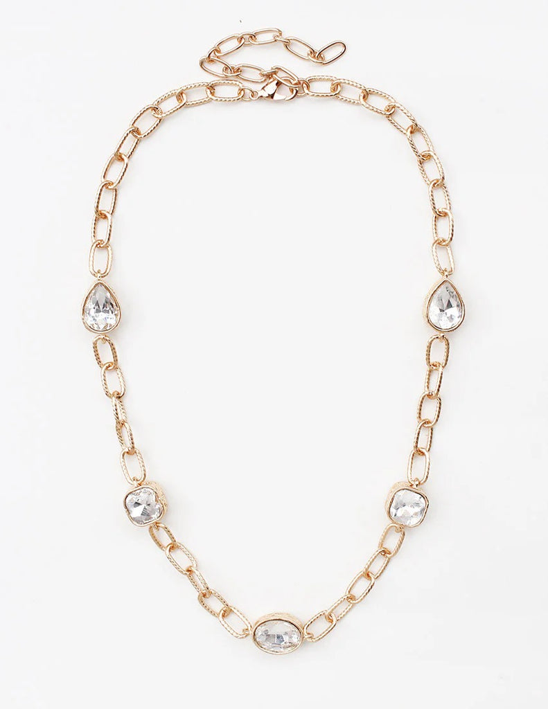 WH Necklace Gold Chain Teardrop Stone N-2866CL