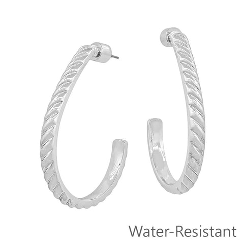 WH Earrings Silver Wave Textured 2" Teardrop E-4693S