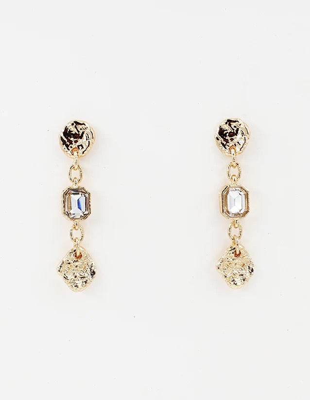 WH Earrings Gold Hammered Coin 2" Crystal E-4370CL