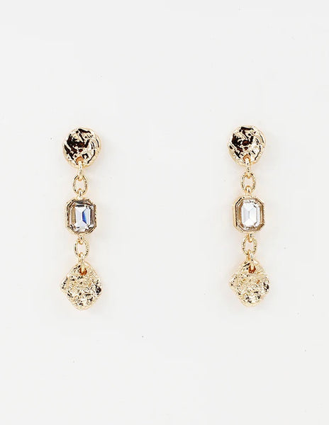 WH Earrings Gold Hammered Coin 2" Crystal E-4370CL