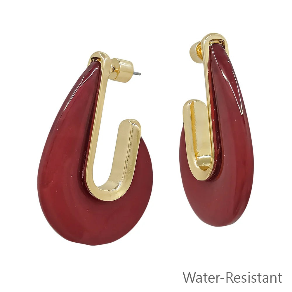 WH Earrings Maroon Acrylic and Gold Teardrop E-4827MR