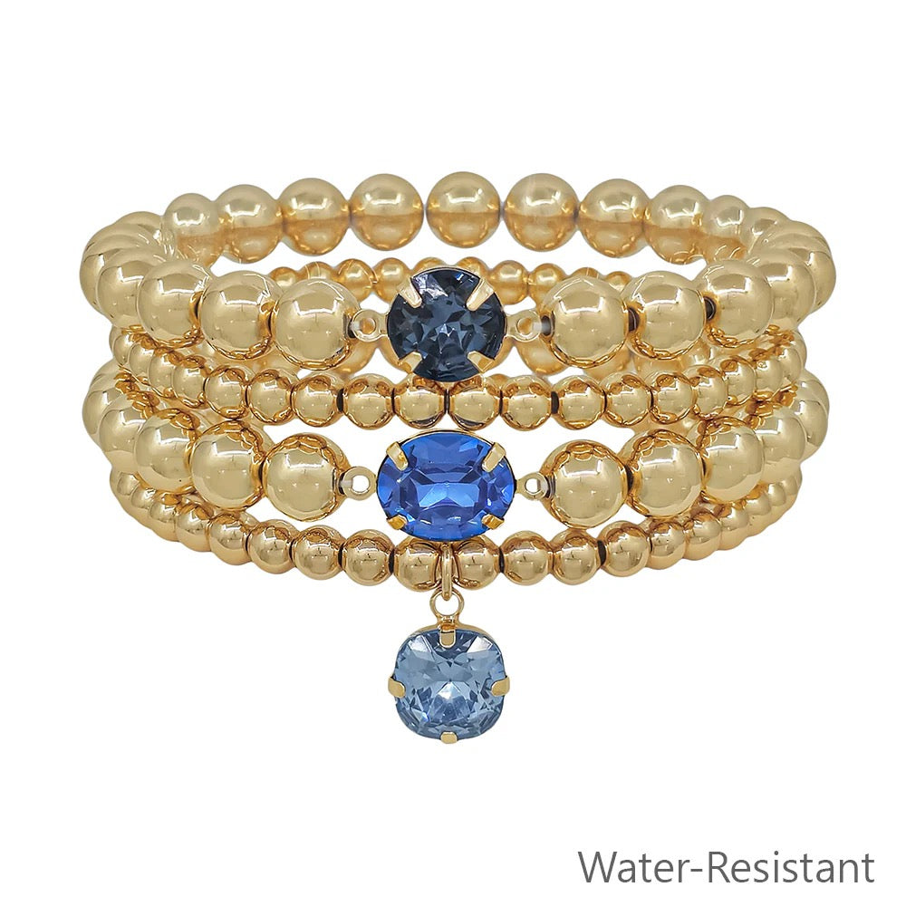 WH Bracelet 4 Stretch Gold Beaded with Navy Crystal B-2467BL