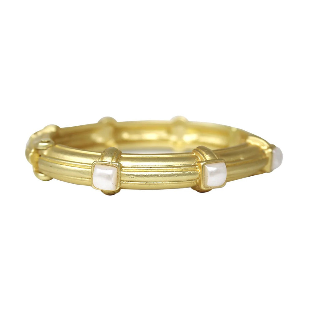 WH Bracelet Matte Gold with Pearl Square Crystal B-2478PL