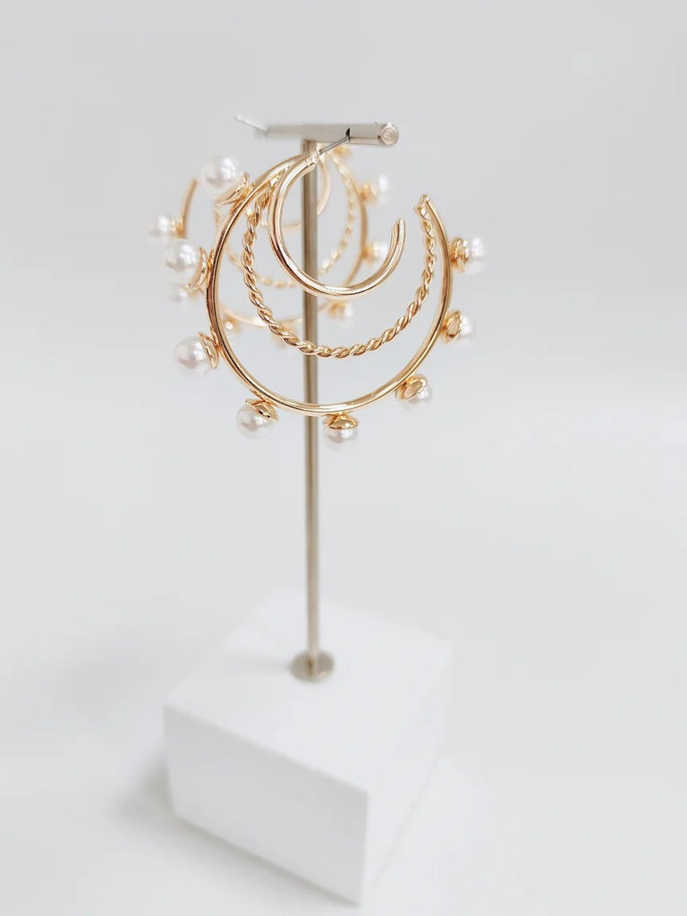WH Earrings Gold Layered 2" Hoop with Pearl Accents E-4446PL