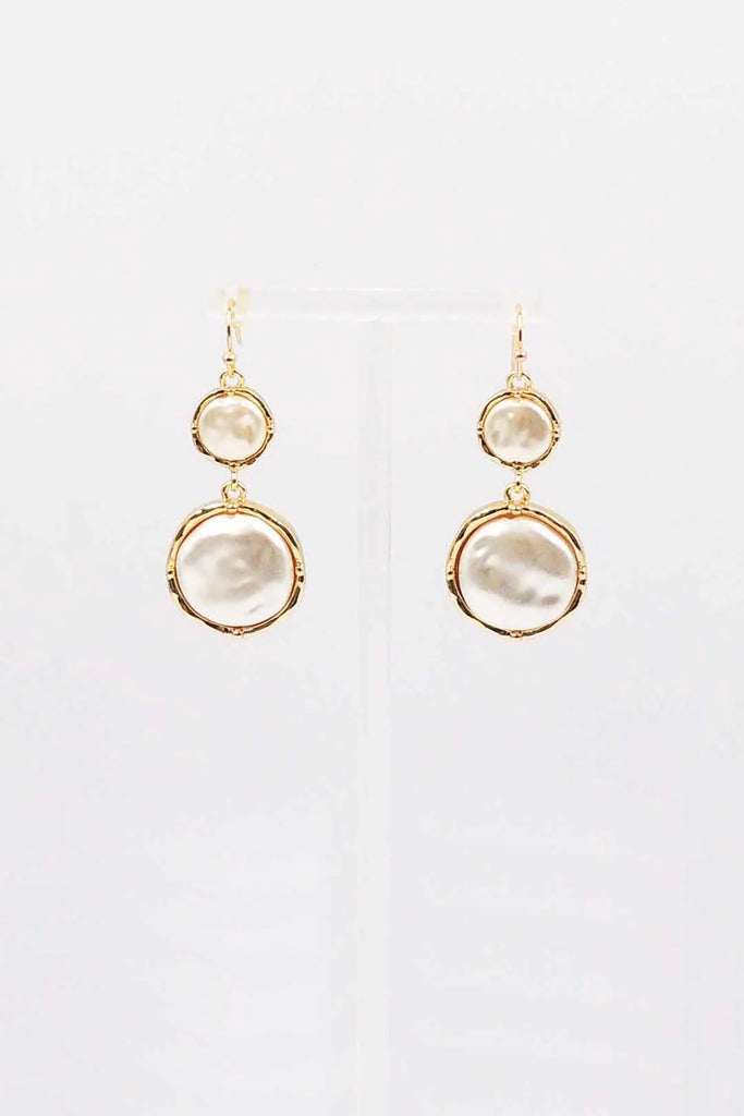 WH Earrings Coin Pearl Double Drop E-4657G