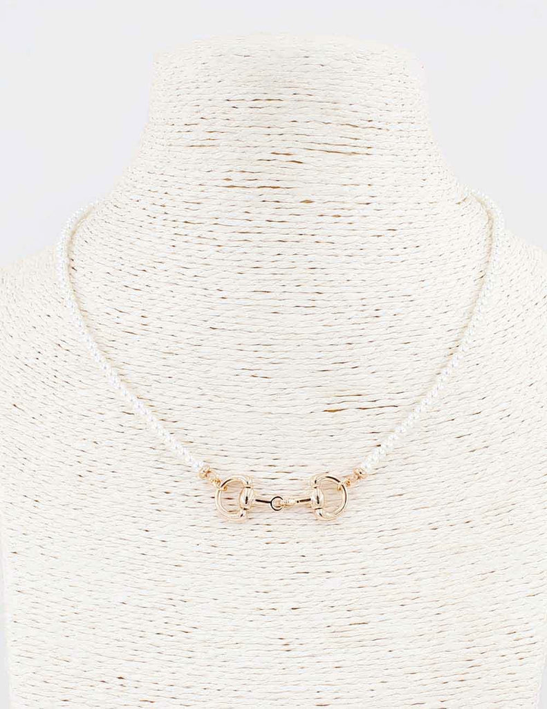 WH Necklace 4MM Pearl with Gold Horse Bit N-3419PL