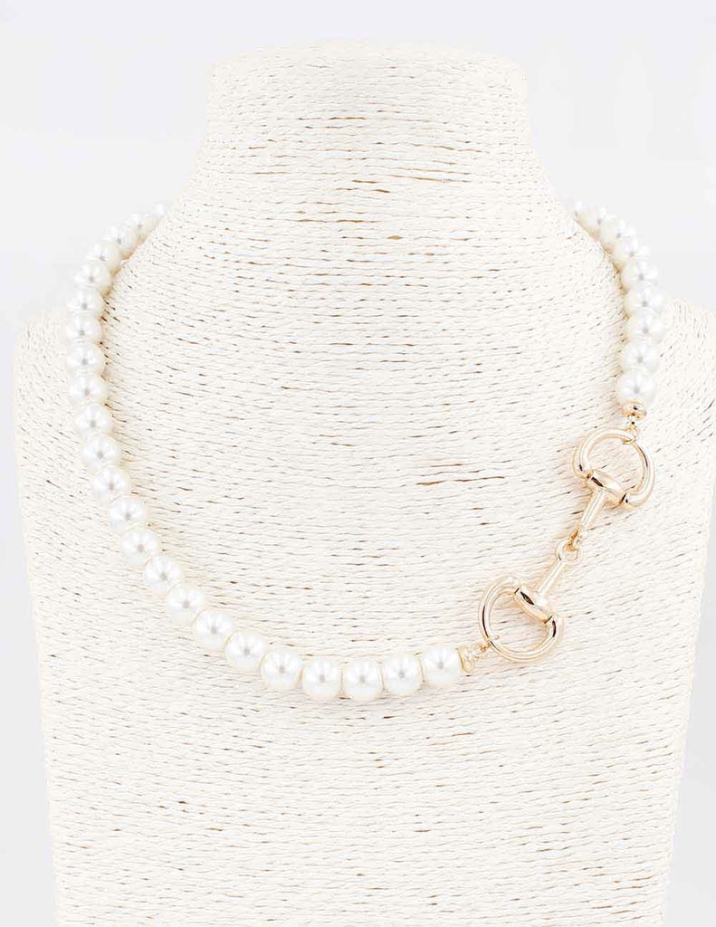 WH Necklace Freshwater Pearl with Gold Horse bit N-3410G