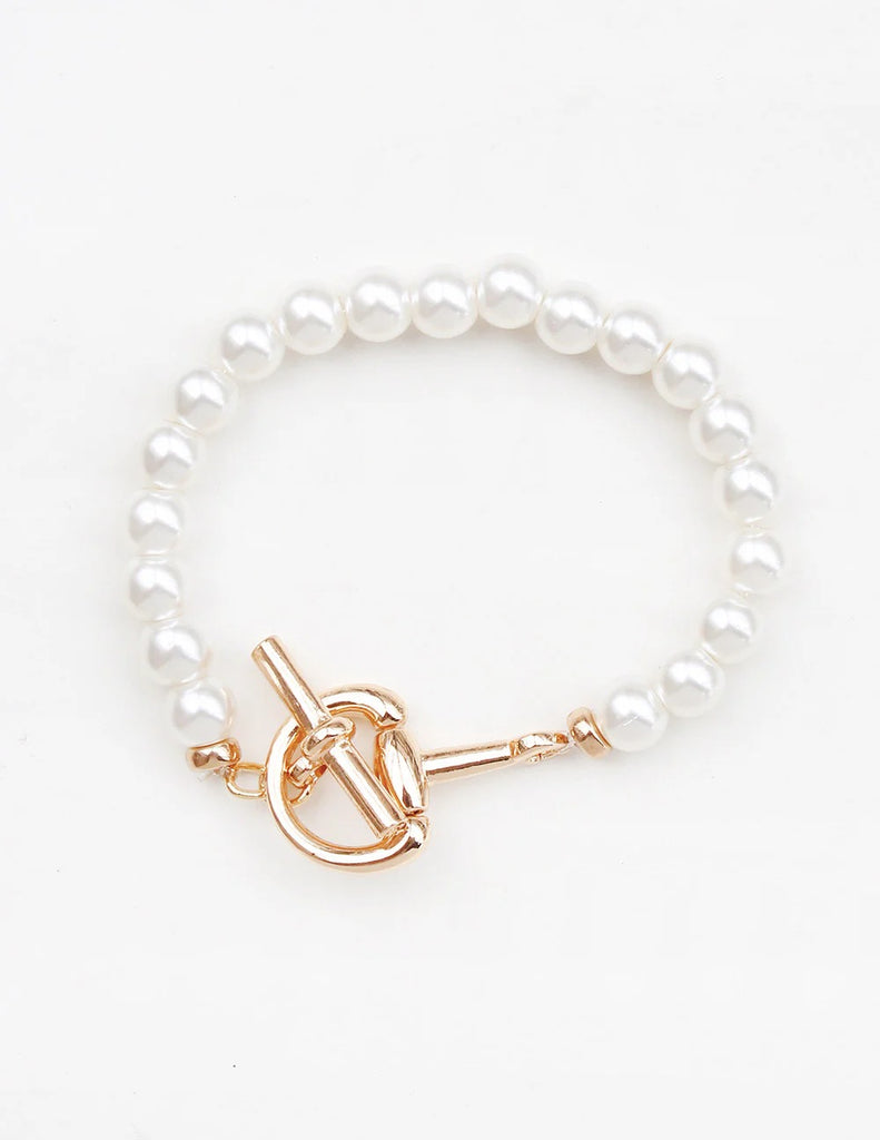 WH Bracelet Pearl Stretch with Gold Horse Bit B-2450G
