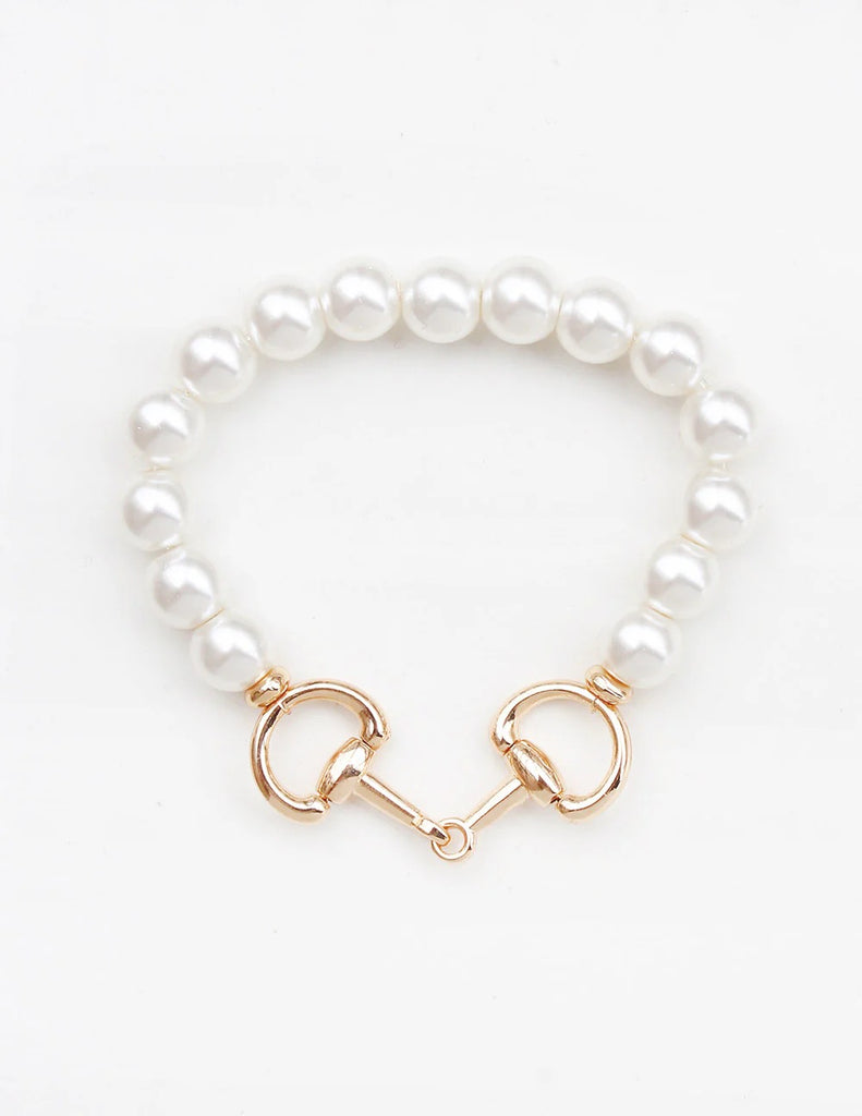 WH Bracelet Pearl Bracelet with Gold Horse Bit B-2448G