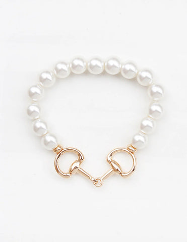 WH Bracelet Pearl Bracelet with Gold Horse Bit B-2448G