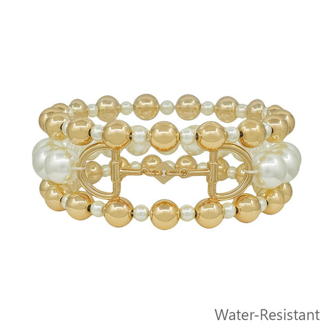 WH Bracelets Gold and Pearl with Horse Bit Stretch B-2482PL