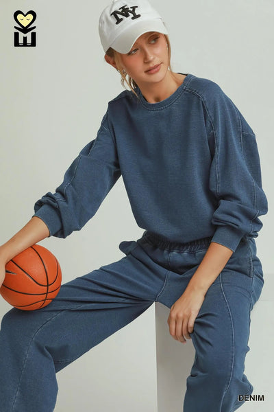 Pants Set Denim Washed Blue Set