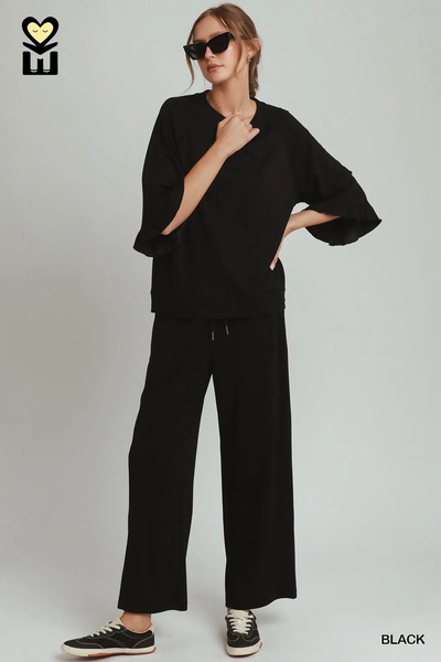 Umgee Luxeknit Round Neck Ruffle Pant Set H1089BM