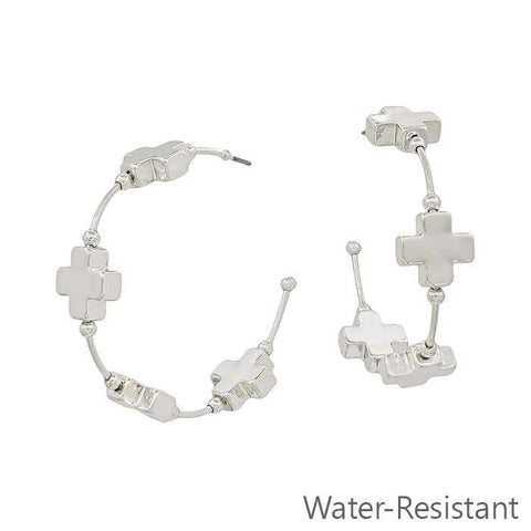 WH Water Resistant Silver Wired with Silver Cross 1.75" Hoop