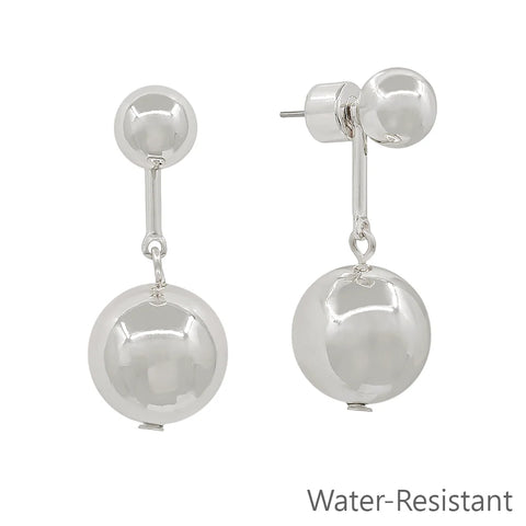 WH Water Resistant Silver Bar with Silver 7MM Ball 1.5" Drop Earring