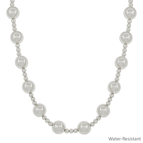 WH Water Resistant Large Silver Beaded 14MM Ball with 5MM Beaded Chain 16"-18" Necklace