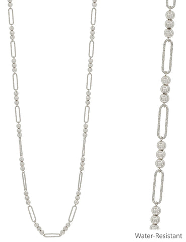 Water Resistant Silver Beaded and Open Oval Chain 34" Necklace ×