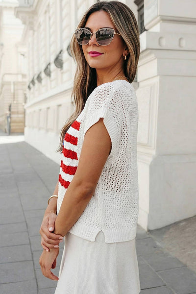 Tops USA Flag Graphic Short Sleeve Sweater Top | S-XL