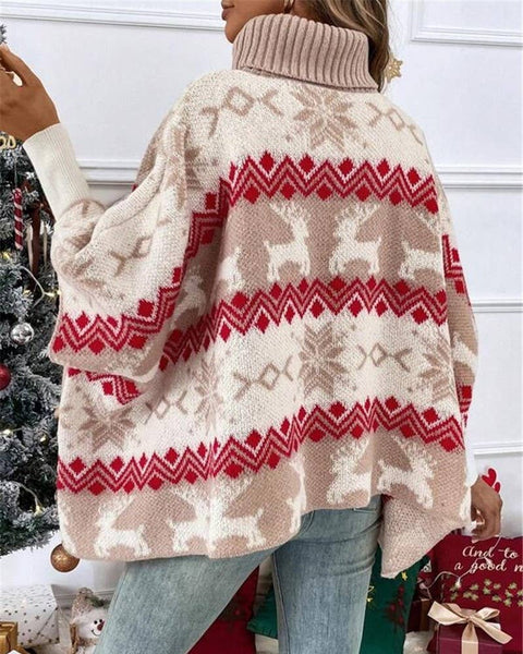 Christmas Elk Dolman Sleeve Turtleneck Sweater