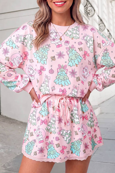 Christmas Floral Print Lace Trim Skort Set | S-XL