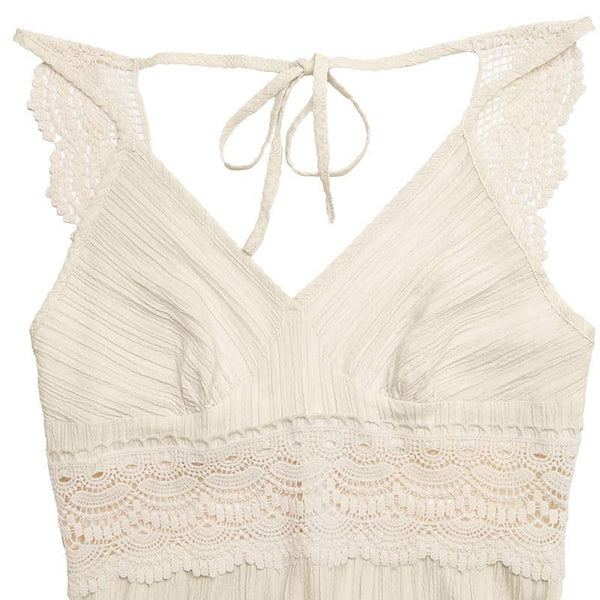Halter Neck Lace Trim Patchwork V-Neck Dress