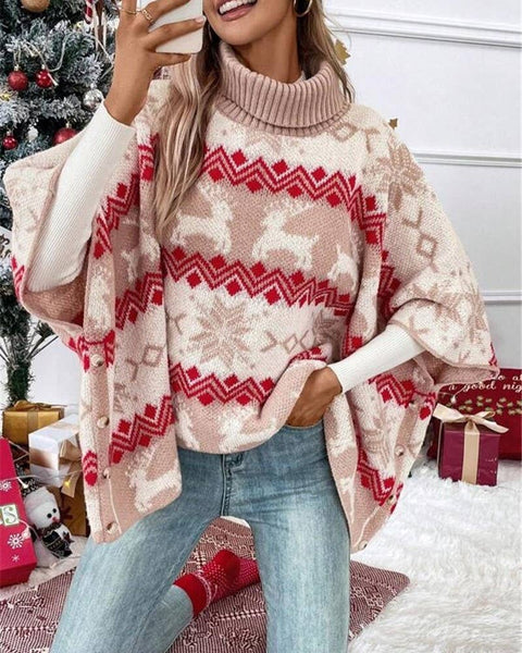Christmas Elk Dolman Sleeve Turtleneck Sweater