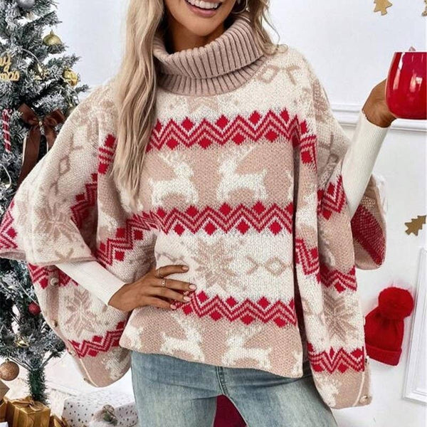 Christmas Elk Dolman Sleeve Turtleneck Sweater