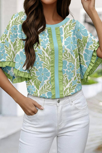 Tops Floral Print Frill Trim Blouse & Series | S-XL Plus 1X-4X