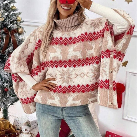 Christmas Elk Dolman Sleeve Turtleneck Sweater