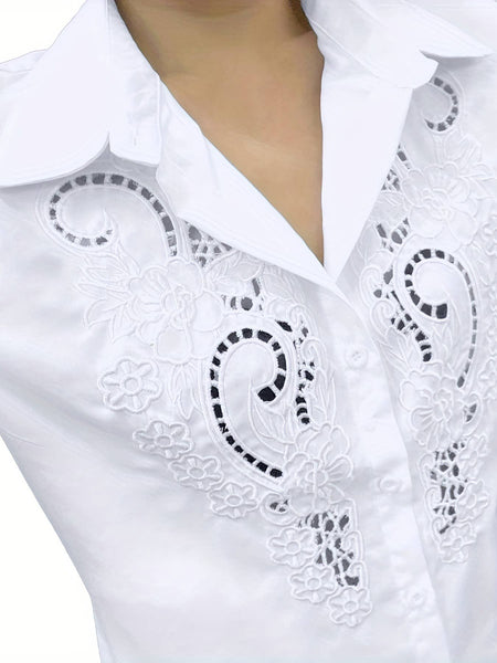 Tops Boho Lace Embroidered Shirt Vacation Floral Hollow Blouse