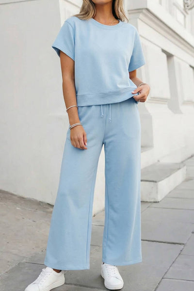 Pants Set Soft Color Tee & Wide Leg Pants 2pcs Set | S-XL Plus 1X-4X