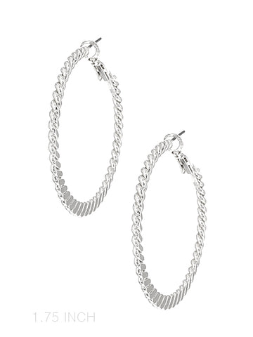 WO flattened texture silver hoop earrings