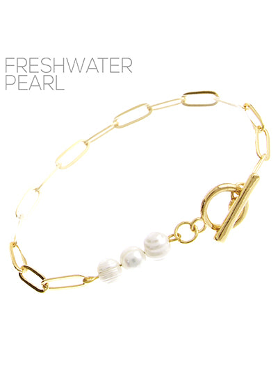WO freshwater pearl chain bracelet with toggle