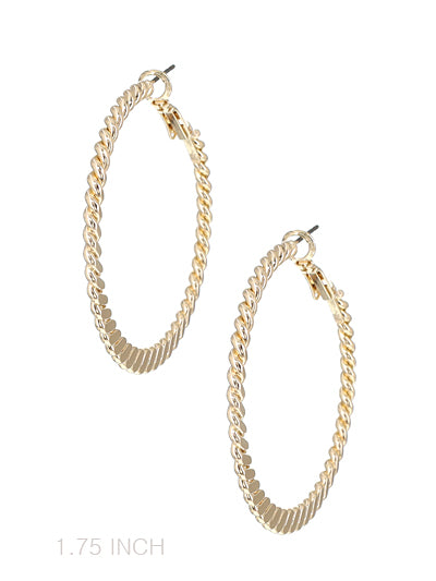 WO flattened rope textured gold hoop